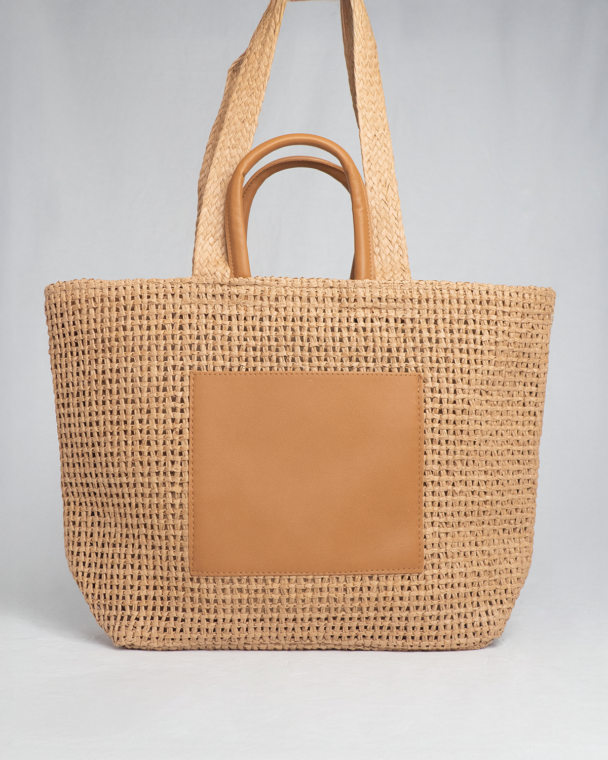 Bolso de Mimbre Shopper con Bolsillo Frontal en Cuero Sintético – Bolso Verano Mujer