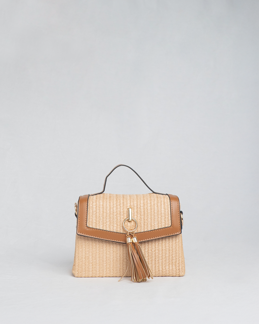 Bolso de rafia estructurado con asa y borlas – Jador Line